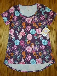 NEW LuLaRoe CLASSIC T Shirt Size XS | Purple Floral Design NWT Made in USA - Picture 1 of 3