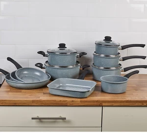 URBN-CHEF 9Pcs Forged Carbon Steel Marble Grey Pots Pans Frying Pan Cookware Set - Picture 1 of 8