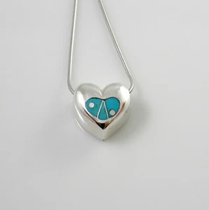 Colgante hecho a mano con incrustación de corazón turquesa azul de plata esterlina del suroeste - Imagen 1 de 4