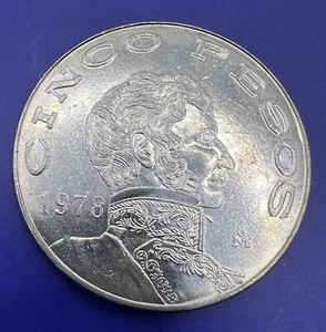 MEXICO 1978 FIVE Pesos AU Coin 5 PESO VINCENTE GUERRERO - Picture 1 of 3