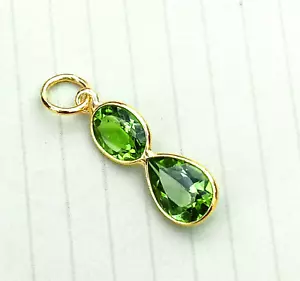 Natural Peridot Gold charm ,18kt Gold Charm, Handmade Jewelry - Picture 1 of 4