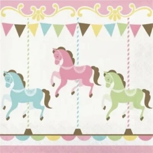 Carousel Lunch Napkins Paper 16 Per Pack Baby Shower Girls Birthday Party Decor - Picture 1 of 1