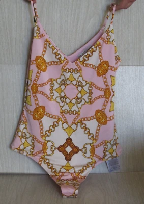 Guess Pink Malaya Cabana One Piece Swim Bathing Suit Bodysuit Gold Chains Sz S - Image 1 of 4