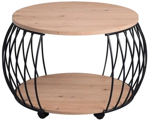 Couchtisch Wohnzimmertisch Sofatisch mit Rollen Artisan Eiche Dekor Metall 60 cm - Bild 1 von 4