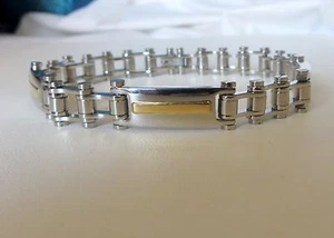 Stainless & 14K Men’s Motorcycle Bracelet 8.5 Inches 2 for 22.99 - Picture 1 of 7
