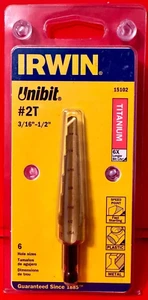 Irwin 15102 ZR #2T Unibit Step Drill Bit 3/16"-1/2" Speed Point Titanium USA New - Picture 1 of 3
