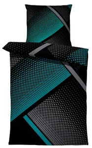 Winter Bettwäsche 135x200 cm geometrisch petrol grau schwarz Flausch Warm Fleece - Bild 1 von 5