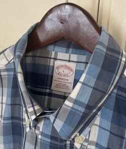 Brooks Brothers Blue Plaid Non Iron Cotton Dress Shirt L 16.5 X 34 Madison - Picture 1 of 4
