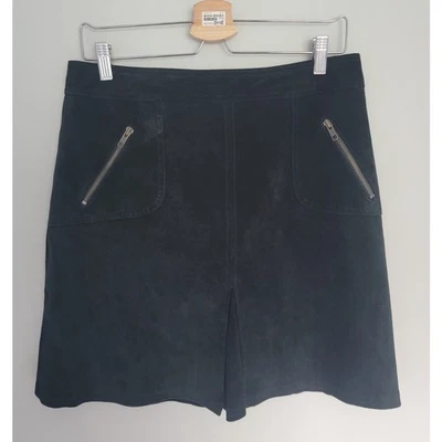 Context A Line Skirt Womens 8 Suede Leather Zipper Pockets Mini Edgy Black - Image 1 of 4