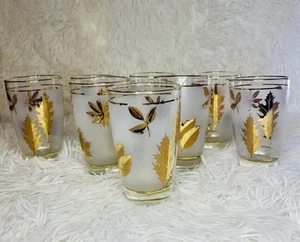 Vintage 1960 Libbey Frosted Gold Foliage Leaf High Ball 8 Gläser - Bild 1 von 15