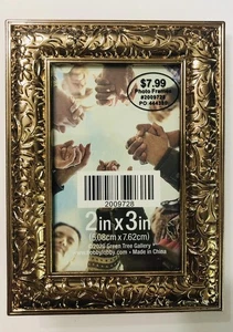 Green Tree Gallery Gold Tone Brass 2" x 3" Photo Picture Frame Ornate Decorative - Picture 1 of 7