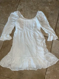 Hollister White Gauzy Smocked Ruffle Boho 3/4 Sleeve Dress Med - Picture 1 of 3