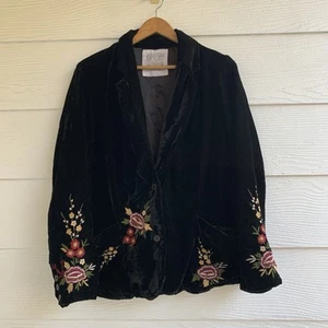Kyla Seo Bestickter Blazer Jacke Medium Schwarz Samt Langarm - Bild 1 von 11