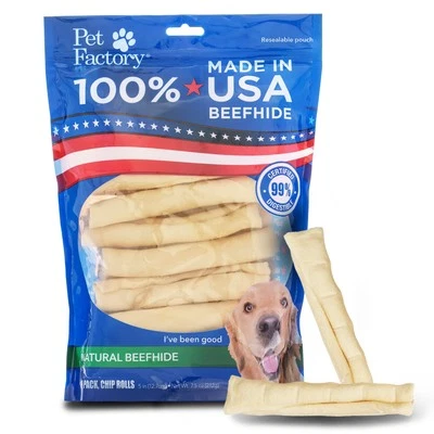 Pet Factory U.S.A. Beef Hide Chip Rolls Chews for Dogs (18 Pack), Small/5" - Image 1 of 4