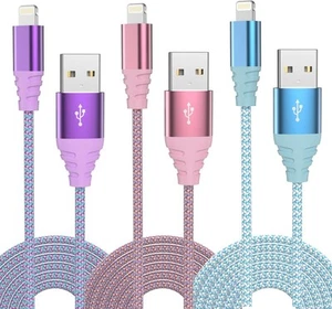 iPhone Charger Fast Charging 3pack 6FT Apple MFi 6FT, Pink,Blue,Purple - Picture 1 of 7
