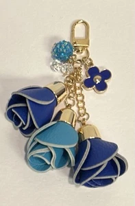 TÜRKIS ROYALBLAU LEDER ROSE DISCO KUGEL QUASTE GOLD STRASS TASCHENANHÄNGER 5" - Bild 1 von 8