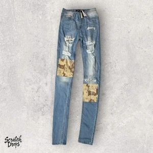 NWT BooHoo Man Men's Distressed Skinny Jeans Size 30 Camouflage Patchwork Denim - Picture 1 of 3