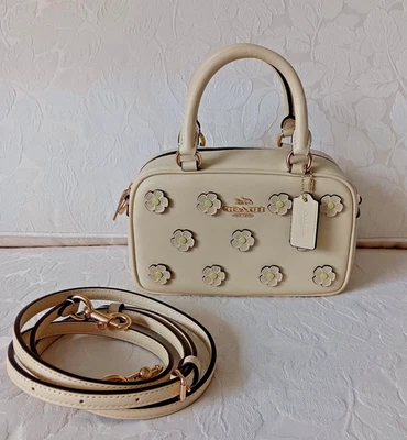 NWT COACH CAJ99 Small Leather Satchel Crossbody Bag W/ Floral Applique Moonlight - Image 1 of 4