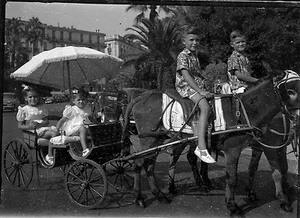 Ancien négatif photo sur verre plaque portrait enfants calèche ânes Toulon - Picture 1 of 1