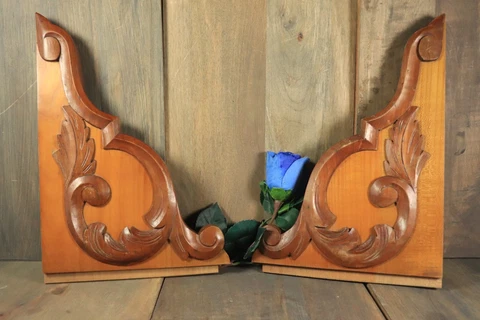 Antique French Hand Carved Wood Corbel PAIR Pediment Architectural Salvage 1800s Cover