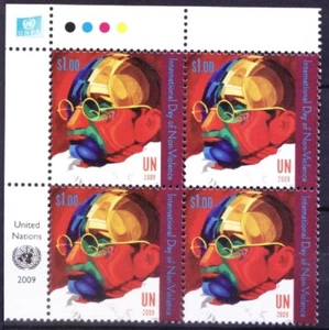 United Nations 2009 MNH Lt Up Corner BLK, Gandhi, Non-Violence, Painting - Picture 1 of 1