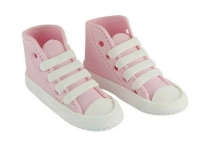 Pink Edible Booties, Baby Shower High Tops Converse Trainers Cake Topper  - Image 1 of 3