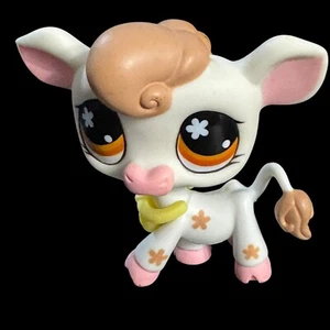 Littlest Pet Shop Cow & Bell #476 Brown Flower Eyes Pink Hooves Authentic LPS - Picture 1 of 8