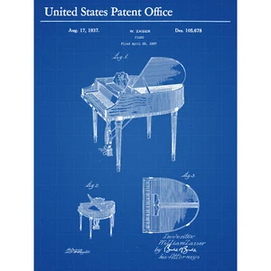 Zaiser Wurlitzer Piano 1937 Klassisches Musikpatent Großer Leinwanddruck 46x61cm - Bild 1 von 5
