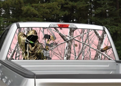Камуфляжная наклейка на окно Grim Reaper «Bow Hunter» розовая снежная буря графика для внедорожника грузовика - Изображение 1 из 3