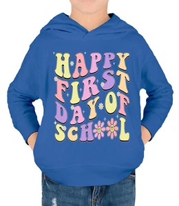 Happy First Day of School Groovy Letter Toddler Pullover Fleece Hoodie - Picture 1 of 4