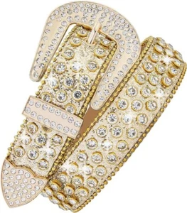Hombres Mujeres Moda Cinturón Estrás Bling Diseño Tachonado Cuero Diamante Cinturón - Imagen 1 de 18