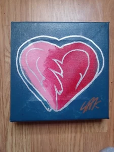 ORIGINAL SIGNED STEVE KAUFMAN HEART OIL PAINTING CANVAS WARHOL - Picture 1 of 2