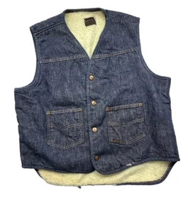 Vintage 70s Sears Roebucks Denim Vest Sherpa Lined Large - Picture 1 of 8