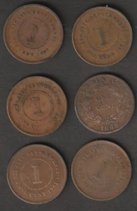 6 asentamientos del estrecho 1 centavo reina Victoria 1897, 1845, 1887, 1900, 1891, 1901 - Imagen 1 de 2