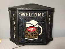 VINTAGE GENESEE BEER SIMULATED STAINED GLASS 3 PANEL LIGHTED SIGN-FAUX-WELCOME