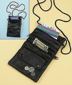 Leather 5 compartment Neck Or Shoulder Pouch/change /bills/receipts/credit Card - Picture 1 of 2