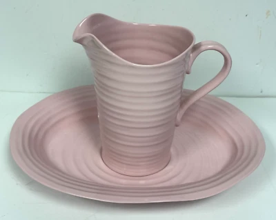 Sophie Conran Large Portmeirion Pitcher Porcelain Light Pink & Under Plate MINT - Image 1 of 4