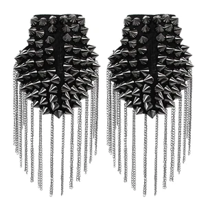 , 1 Pair Rivet Shoulder Epaulets Tassel Chain Fashion Metal Epaulettes Badge for - Picture 1 of 9