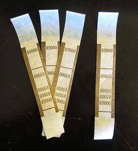 100 SELF SEALING BROWN $5000 CURRENCY STRAPS MONEY BILL BANDS PMC BRAND BAND - Picture 1 of 4