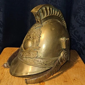 Antico elmetto vigili del fuoco francese ottone SAPEURS POMPIERS arte soccorso - Foto 1 di 15