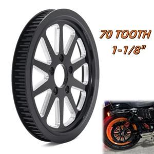 70 TOOTH 1 1/8" BLACK SUPER SPOKE REAR PULLEY FOR HARLEY & CHOPPERS DYNA SOFTAIL - Picture 1 of 12