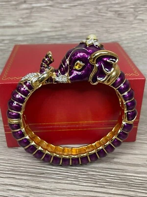 Kenneth Jay Lane KJL Purple Enamel Rhinestone Elephant Bangle Bracelet - Image 1 of 4