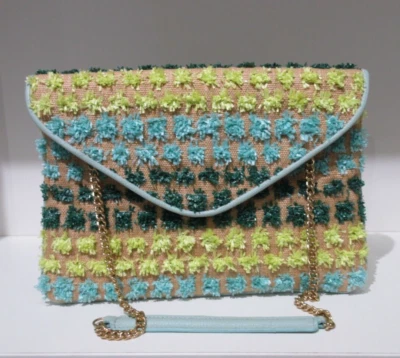 GiGi New York RAFFIA Shoulder or Clutch PomPom Woven with Leather Trim $248 - Image 1 of 4
