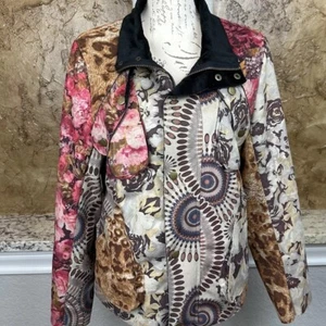 Sacred Threads Jacket Women's Medium Mole Skin Patchwork Artsy Floral Geometric - Picture 1 of 8