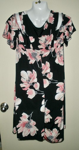 VETEMENTS #E Vestito Donna L Nero Bianco Aperto Spalla Fredda Rosa Floreale Elasticizzato Pasqua
