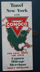 1940 Conoco Oil Gas service station Travel New York State road map VINTAGE COOL- - Picture 1 of 1
