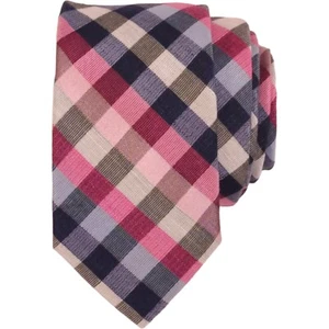 NORDSTROM RACK Mens Linen Tie 2.5 Pink Blue Check Slim Summer Wedding Necktie - Picture 1 of 8