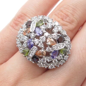 925 Sterling Silver Multi-Color C Z Cluster Dome Ring Size 6 - Picture 1 of 8