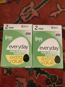 2 Packs 4 Pair Leggs Everyday Q Black Sheer Toe Semi Opaque Tights 96168 - Picture 1 of 4