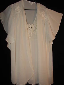 Ivory Peignoir Set Cinema Excile Embroidered Lace Trim Night Gown and Robe - Picture 1 of 6